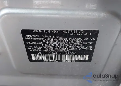 2015 Subaru Forester 2.5I Premium z USA, uszkodzony, nr VIN JF2SJADC6FH500594